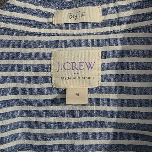 J CREW Boy Fit Button M Blue White Striped Pocket Women - Picture 2 of 6